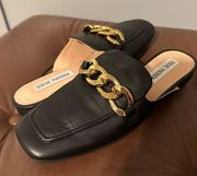 NWOT Steve Madden Black Mules Square Toe with Gold Accent Size 6