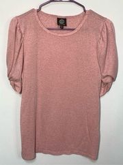 Bobeau Women's Pink Crew Neck Twisted Puff Sleeve T-Shirt Medium