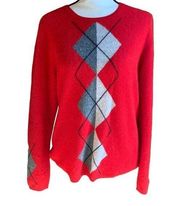 Charter Club Double-Ply Cashmere Argyle Sweater, Crew Nk Red Grey Woman, Size XL