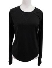 Evereve Round Neck Long Button Sleeve Shirt Blouse Classic Black size XS