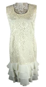 Vintage 80's Leslie Fay sleeveless lace cream dress with ruffles size 10