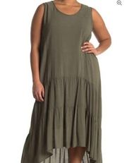 West Kei Gauzy Hi-Low Hem Dress Olive Green