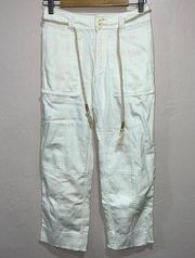 ANTHROPOLOGIE White Canvas Denim High Rise Belted Straight Crop Jeans 25
