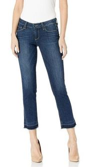 PAIGE • Miki Straight Jeans low rise cropped raw release hem Merrick dark wash