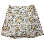 Loft Womens Cream Yellow Green Floral Pleated Mini Skirt Sz 6 cottage Y2K