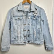 Sky and Sparrow Distressed  Denim Jean Jacket Light Wash Size Small