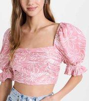 Saylor Gem Crop Puff Sleeve Blouse Top Size Medium Bubblegum