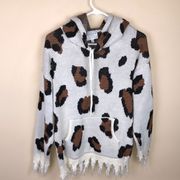 Hayden Los Angeles Women’s Leopard Print Distressed Raw Oversized Hooded Sweater