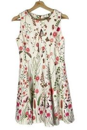 Danny and Nicole Petite White & Pink Floral A-Line Sleeveless Dress 6P