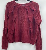 Cable Knit coquette preppy Ruffle Crewneck Burgundy Sweater Size US 6