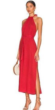 Bella Dahl Smocked Waist Halter Midi Dress in Azaleza Small New Womens Red