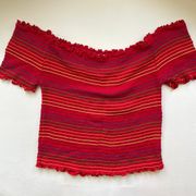 NWOT Heart & Hips Y2K style red rainbow striped stretch crop top, size large