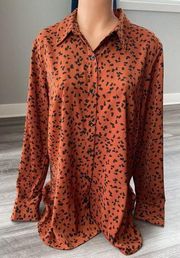 Susan Graver Rust Animal Print Button Up Blouse Tunic Size M Oversized