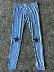 metallic star leggings blue M