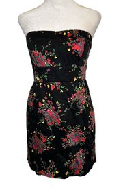 Free People Poison Apple black floral strapless mini dress size 8