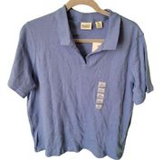 Vintage Classic Elements Blue Basic V-Neck Collared Polo Women's Blouse Size XL