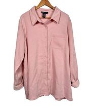 . Womens 2X Button Down Shirt Top Light Pink Long Sleeve Collared