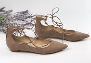 Unisa beige suede pointed toe lace up flats size 7