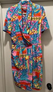 Vintage 80s-90s Liz Claiborne Collared Deep-V Multicolored Floral Pattern Dress