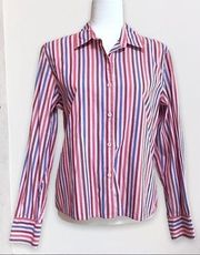 Talbots Women Size M Pink Purple Blue Striped Button Down Collared Cotton Shirt