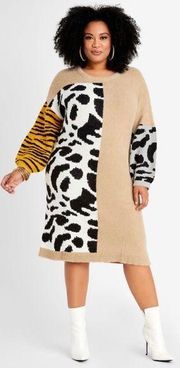 Ashley Stewart Animal Colorblock Sweater Dress