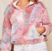 PEACH LOVE Sherpa Fleece Tie Dye Half Zip Mauve