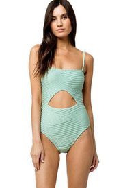 Bikini Lab One-Piece Swimsuit Front Cut Out Ruched Stripes Adjustable Green M