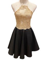 Black Label Gold Halter Lace Dress Fit Flare Mini S