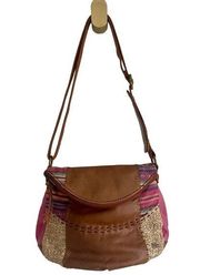 The SAK boho slouchy hobo brown multicolor leather straw shoulder crossbody bag