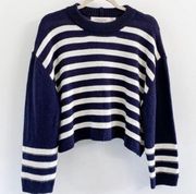 Bishop and Young Navy Striped Celeste Cropped Sweater Medium