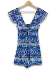 House of Harlow 1960 - White / Blue Pattern Front Tie Romper - XS