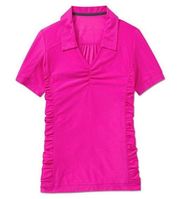 Birdie Polo Magenta Pink Ruched V-Neck Anti-Bacterial Golf Yoga Blouse