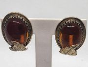 Vintage Whiting & Davis Amber Topaz Jelly Cabochon Clip-On Earrings