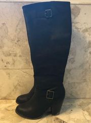 Forever 21 Black knee length boots block heel size 7 EUC