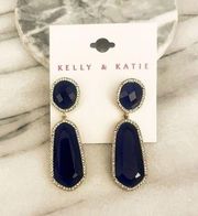 Kelly & Kate Blue Glass Dangle Drop Earrings Gold Toned Metal Post Back NWT Glam