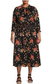 Women’s Plus Size Floral Peasant Midi Dress