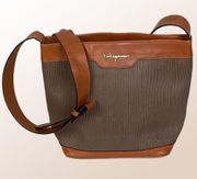 SALVATORE FERRAGAMO taupe and brown 1990’s Vintage crossbody w/thick strap. EUC