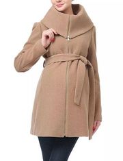 Kimi and Kai Mia Maternity Wool Blend Fold Collar Coat in Camel/Tan Size Medium