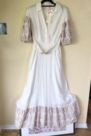 *NWT* Solitaire Linen Blend Eyelet Puff Sleeves Maxi Dress  S