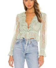 NBD Amie Pastel Green Lace ruffle trim top in mint green sz XS