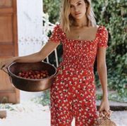 Faithfull the Brand Womens Della Jumpsuit in Red Jasmine Floral Size US 2 XS