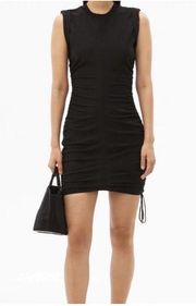 T Alexander Wang Black Crew Neck Ruched Side Drawstring Tie Mini Bodycon Dress