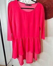 New York and Company Fuchsia Pink Hi Lo Peplum 3/4 sleeve top - size XL