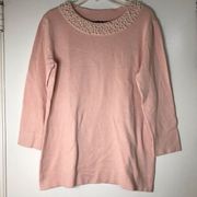 Karl Lagerfeld Paris Pink Pearl Knit crew Sweater