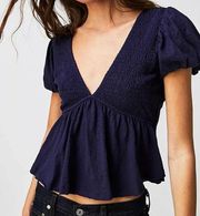 Free People Charlotte Blouse Navy
