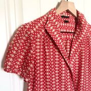 Julina Red and Tan Dot Print Short Sleeve Wrap Front Top- Size S