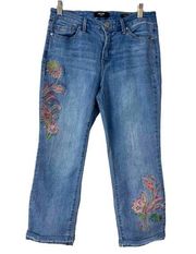 Nine West Crystie Capri Jeans Pink Floral Embroidery Mid Rise Women’s Size 6