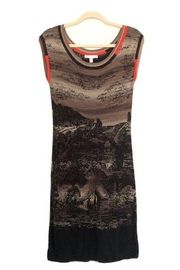 Diktons Barcelona Size 6 Multicolor Mountain Castle Artsy Midi Stretch Dress