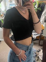 Crop Black Top With Lace Bottom