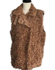 INC X-Large Faux Fur Vest Full-Zip Sleeveless Lined Pocket Collared Clay Tan New